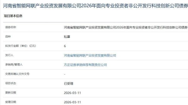 河南智能网联产投公司拟发行6亿元科创债，获上交所受理