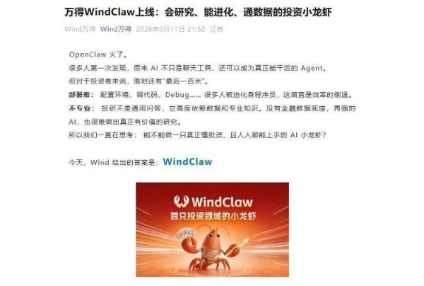 炒股“小龙虾”来了？国内首只投资领域小龙虾WindClaw上线，已正式开启公测