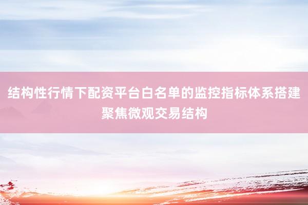 结构性行情下配资平台白名单的监控指标体系搭建聚焦微观交易结构