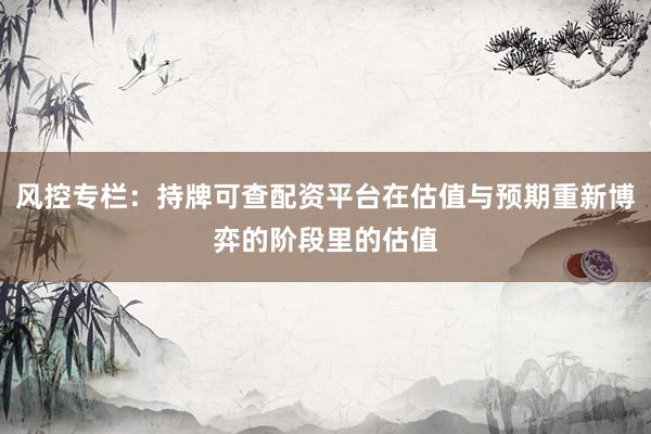 风控专栏：持牌可查配资平台在估值与预期重新博弈的阶段里的估值