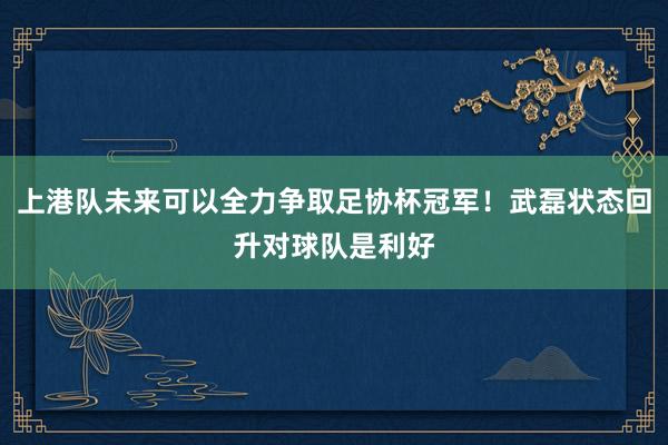 上港队未来可以全力争取足协杯冠军！武磊状态回升对球队是利好