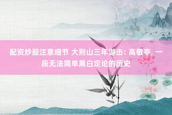 配资炒股注意细节 大别山三年游击: 高敬亭, 一段无法简单黑白定论的历史